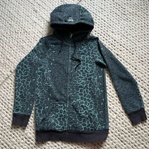 Y2K tna Leonard Print Green Long Zip up Hoody | medium